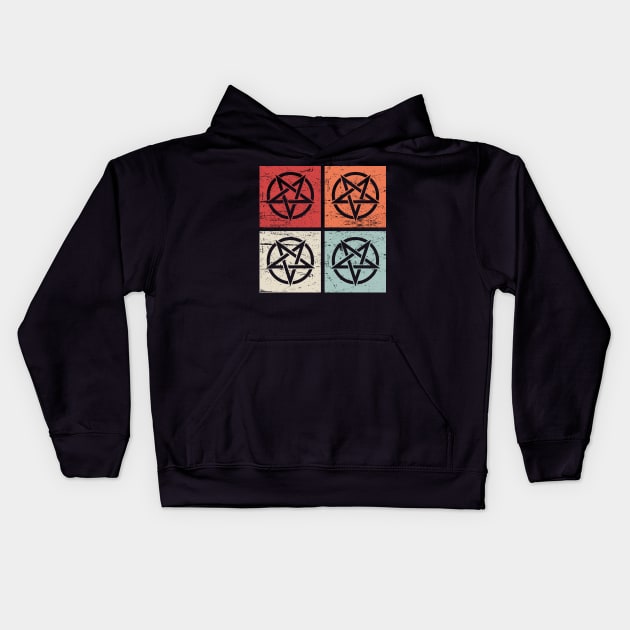 Retro Vintage Occult Pentagram Icons Kids Hoodie by MeatMan